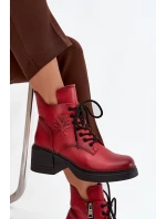 Kožené dámské boty Vinceza – červené, zateplené, na širokém podpatku