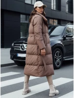 Dámský zimní dlouhý prošívaný kabát FAVI hnědý FashionStreet TY4571