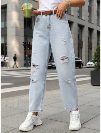 Dámské pytlovité džíny s odřením světle modré FashionStreet UY2889