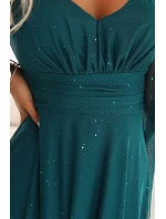 655-2 Dlouhé lehké třpytivé šaty s výstřihem a průhlednými rukávy - smaragdově zelené 655-2 Dlouhé lehké třpytivé šaty s výstřihem a průhlednými rukávy - smaragdově zelené