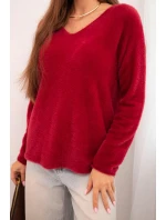 Dámský svetr z měkké pleteniny s výstřihem do V bordový