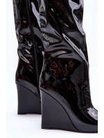 Kůže Kozaky Na Koturnu Černé Delinn