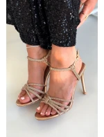 Dámské sandály na jehlovém podpatku s pásky a čirými kamínky šampaňské Tanelle