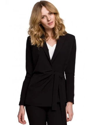 K056 Sako s páskem na zavazování - černé K056 Sako s páskem na zavazování - černé