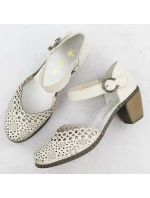 Dámské kožené sandály na jehlovém podpatku béžové Rieker 40902-60