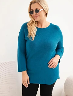 Dámský svetr plus size s lodičkovým výstřihem námořní