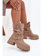 Dámské boty na robustním podpatku s přezkami a páskem béžové Nerelisa