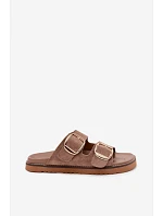 Dámské nazouváky z imitace semiše se zlatými přezkami Khaki Averia