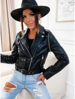 Černá bunda ramoneska - vesta z eko kůže FL202050 černá - FLAM Mode Černá bunda ramoneska - vesta z eko kůže FL202050 černá - FLAM Mode