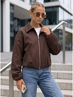Krátká dámská přechodová bunda typu bomber bez kapuce, hnědá, FashionStreet TY5957 Krátká dámská přechodová bunda typu bomber bez kapuce, hnědá, FashionStreet TY5957