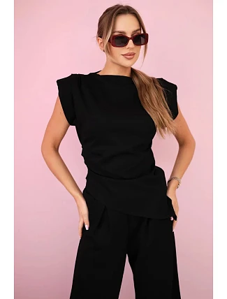 Komplet asymetrická halenka + kalhoty černý
