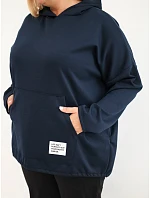 Dámská mikina Plus Size z viskózy s kapucí a klokankovou kapsou námořnická modrá Dámská mikina Plus Size z viskózy s kapucí a klokankovou kapsou námořnická modrá