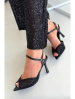 Dámské sandály na podpatku se zdobením Peloria – černé