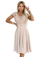 381-7 LINDA šifonové éterické šaty s krajkovým výstřihem - béžové