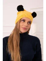 Fleecová čepice 2 bambulky K291 žlutá