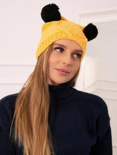 Fleecová čepice 2 bambulky K291 žlutá