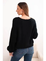 Dámský svetr černý z vlny s hrubým pletením a dlouhým rukávem černý