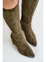 Eko Semišové Kozačky Na Sloupkovém Podpatku Tmavě Zelené Batirae