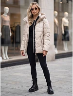 Dámská prošívaná zateplená bunda s kapucí, světle béžová, FashionStreet TY5937