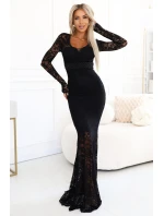 620-1 Večerní krajkové síťované maxi šaty s dlouhými rukávy - černé 620-1 Večerní krajkové síťované maxi šaty s dlouhými rukávy - černé
