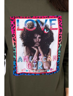 American Girl khaki grafická halenka S/M - L/XL