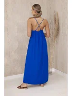 Dlouhé šaty bez ramínek chrpově modrá