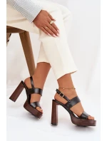 Dámské sandály na podpatku a platformě Eko kůže Černé Hanelia