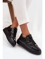 Dámské lakované tenisky na platformě – černé Lee Cooper