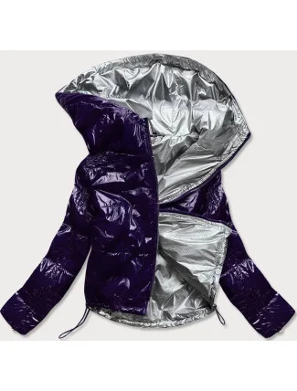 Tmavě modrá lesklá prošívaná dámská bunda s kapucí (B9560)