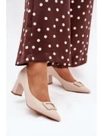 Lodičky Na Podpatku S Dekorativní Přezkou Béžové Seriva