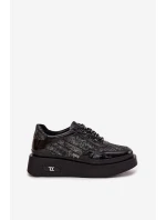 Kožené šněrovací dámské polobotky na platformě Artiker 57C2043 Černo-stříbrné