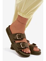 Dámské pantofle se zlatými sponami tmavě zelené Pelorin