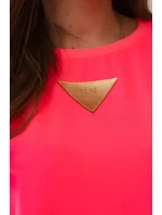 Bavlněná halenka s volánky na ramenou Růžový neon