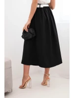 Dámská viskózová sukně s páskem a záhyby černá