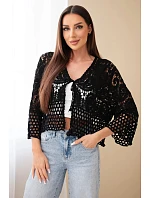 Dámský letní krajkový svetr s knoflíky a dlouhým rukávem černý Dámský letní krajkový svetr s knoflíky a dlouhým rukávem černý