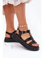 Dámské Sandály Na Platformě Se Zlatým Detalem Černé Fevire Dámské Sandály Na Platformě Se Zlatým Detalem Černé Fevire