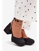 Dámské sandály na masivním podpatku ve tvaru sloupku s páskem se štrasem Černé Seraphina