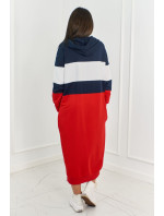 Tříbarevné šaty s kapucí tmavě modrá + bílá + červená