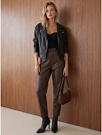 Dámské voskované kalhoty s balónovým střihem, hnědé, FashionStreet UY3122 Dámské voskované kalhoty s balónovým střihem, hnědé, FashionStreet UY3122