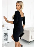 529-1 ELEONORA klasické šaty s výřezem na zádech - ČERNÉ s třpytkami 529-1 ELEONORA klasické šaty s výřezem na zádech - ČERNÉ s třpytkami