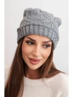 Dámská zimní čepice s vlnou a ozdobným pletením s perličkami K470 tmavě šedá