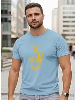 Pánské bavlněné tričko s potiskem Smile Crown modré FashionStreet NX0138R