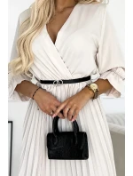 462-1 SERENA Plisované maxi šaty s výstřihem, páskem a 3/4 rukávy - BEACH 462-1 SERENA Plisované maxi šaty s výstřihem, páskem a 3/4 rukávy - BEACH