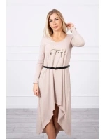 Šaty s ozdobným páskem a nápisem beige