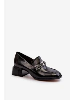 Lakované lodičky na podpatku černé S.Barski MR38-960