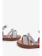 Lesklé Dětské Sandálky Na Suchý Zip Stříbrné Delphina