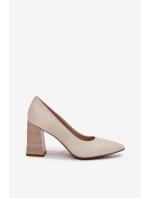 Kožené lodičky na podpatku béžové Gregosa