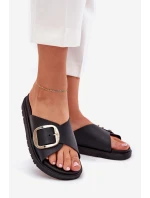 Dámské Pantofle Na Platformě Se Zlatou Přezkou Černé Jovira