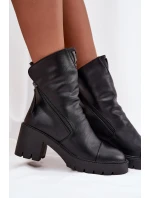 Dámské kotníkové boty na robustním podpatku s dvojitým zipem Vinceza 58605 Černé