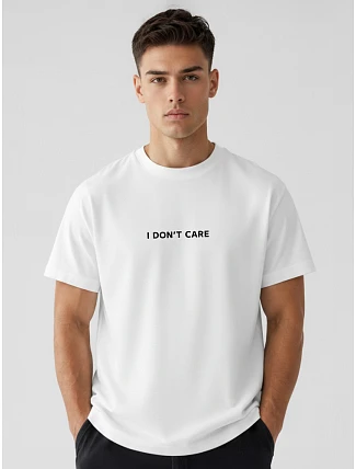 Pánské tričko oversize s nápisem I DON'T CARE bílé FashionStreet NX1044R